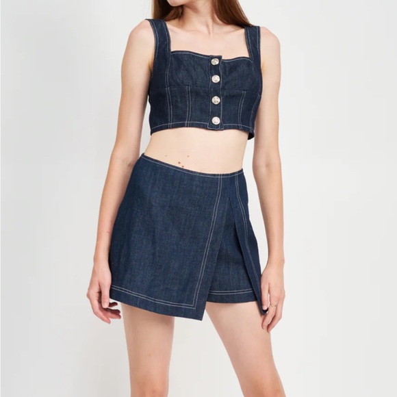 En Saison TOP & SKIRT Denim Set Demi Demi Bustier Top and Mini Skirt - Picture 2 of 5